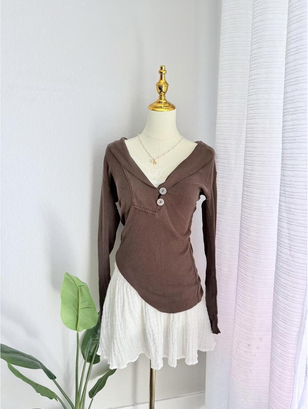 Y2K Old Navy Chocolate Brown Thermal Henley